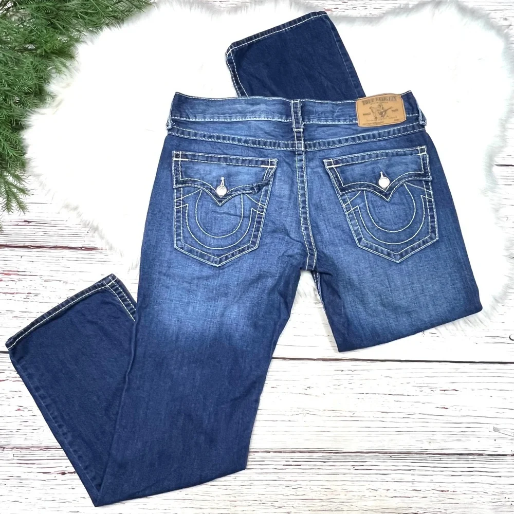🚫SOLD! 👖|•TRUE RELIGION•| Straight Flap Natural Big T Jeans 38x33👖 - Picture 2 of 14